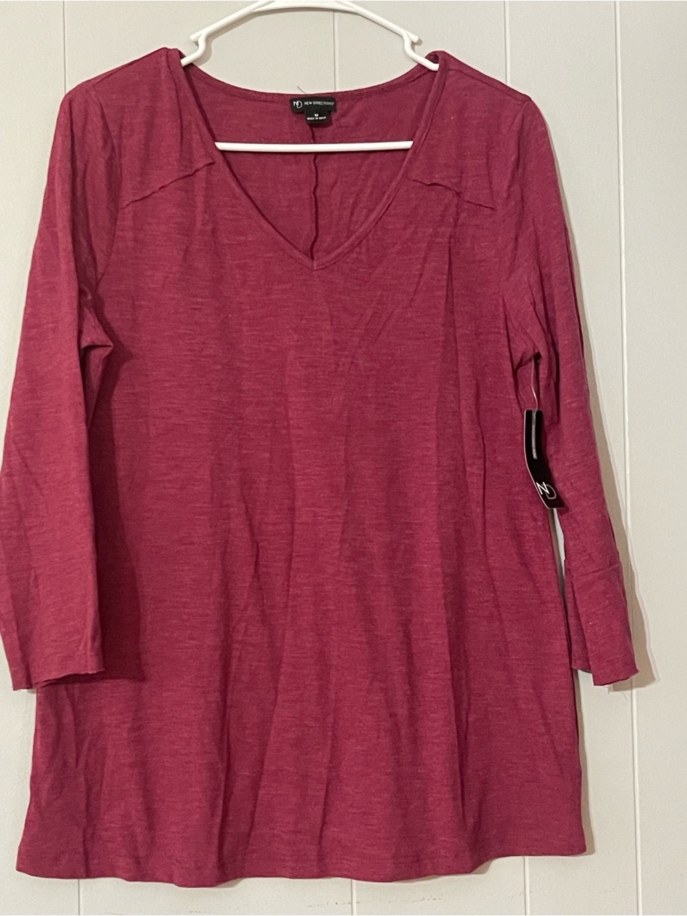 new directions Women's V-Neck Long Sleeve Top - Raspberry Pink